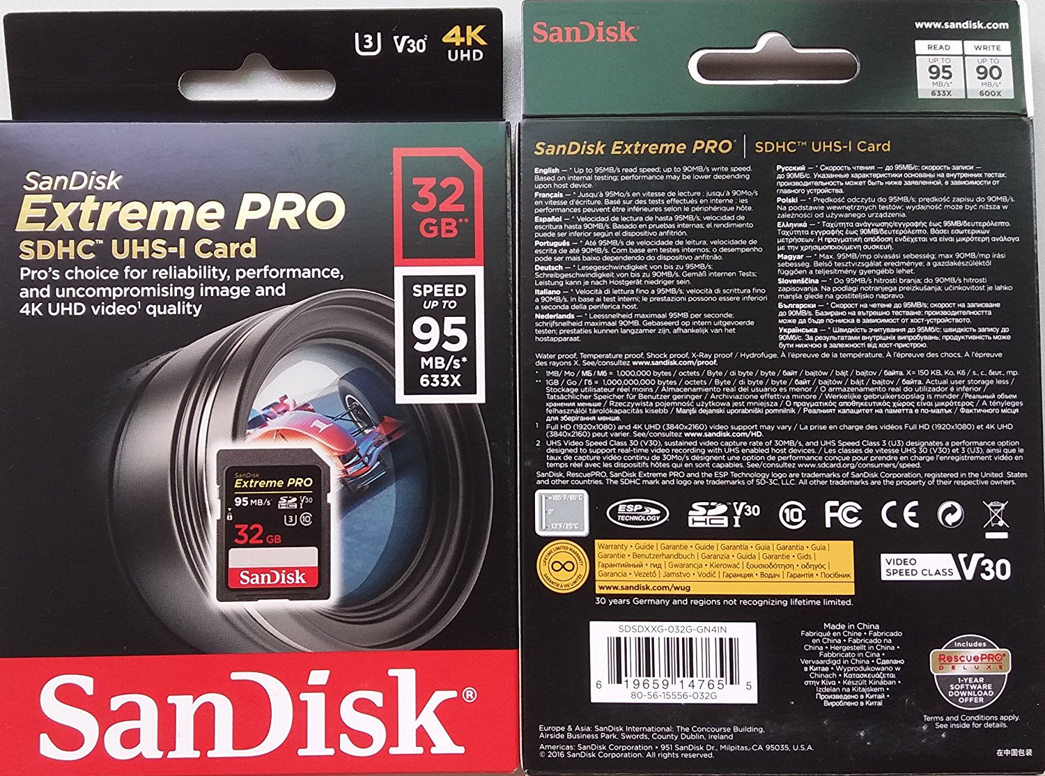 Карта памяти sandisk extreme pro sdhc uhs class 3 v30 95mb s 32gb