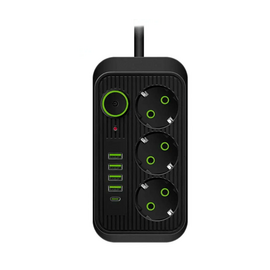 Зображення  Мережевий фільтр Voltronic F09U, 3 р. + 4 USB + 1PD, 2 м, Black 3 розеток