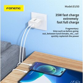 Зображення 2 Зарядний пристрій Foneng EU50 PD35W Fast Charger (2USBх3A) White &mdash; EU50-CH