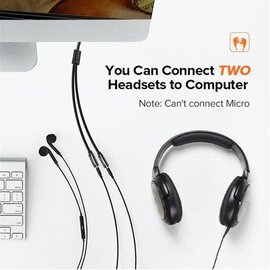 Изображение 2 Аудио кабель Ugreen AV134 3.5 мм - 2х3.5 мм (M/F), 0.2 м,  black - UGR-20816