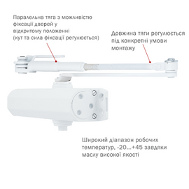 Изображение 2 Доводчик Ryobi DS-2055P BC PRL HO Glossy White до 1100 мм, Цвет корпуса: глянцевый белый