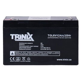 Зображення 2 Гелевий акумулятор Trinix TGL6V12Ah/20Hr, 12 Ач, 6В Gel, Ємність (Аг): 12 А&middot;год