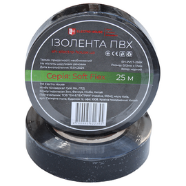 Зображення  Ізолента ElectroHouse EH-PVCT-25BK 0,13мм.х17мм. 25м, black, Колір: чорний