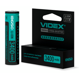 Изображение  Аккумулятор Videx 18650-Р Li-lon 3400mAh Box 1шт., Емкость (Ач): 3.4 Ач