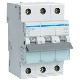 Зображення  Автоматичний вимикач Hager MCN306 3Р 6А (6кА) 3-полюсний, Номінальний струм: 6А