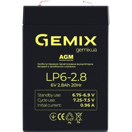 Изображение 2 Свинцово-кислотный аккумулятор Gemix LP6-2.8F1 AGM, 6V 2.8Ah