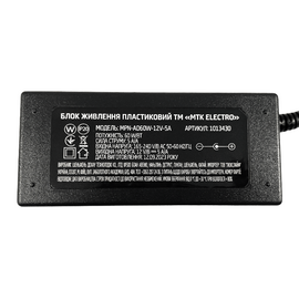 Изображение 5 Блок питания для камер МТК MPN-AD60W-12V-5A пластмассовый, Ток (А): 5 А