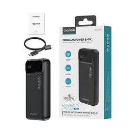Изображение 3 Батарея мобильная Choetech B729 20000mAh 22.5W QC3.0 PD3.0 Black, Емкость батареи: 20000 мА/ч