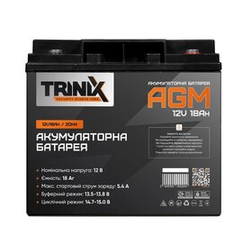 Изображение 3 Свинцово-кислотный аккумулятор Trinix 12V18Ah/20Hr AGM, 18.0 Ач, 12В (44-00036), Емкость (Ач): 18 Ач