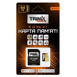 Изображение 3 Карта памяти Trinix miсroSDXC Class 10 64GB U3 V30 A1 с адаптером, Объем памяти: 64 Гб