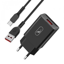 Зображення  Зарядний пристрій SkyDolphin SC36T (1USB, 2.4A) Black + кабель USB Type-C &mdash; SDMZP-000175