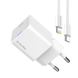 Зображення 2 Зарядний пристрій ColorWay GaN Mini 20W PD Port PPS USB-C White + кабель Lightning &mdash; CW-CHS059PDL-WT