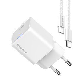 Зображення 3 Зарядний пристрій ColorWay GaN Mini 30W PD Port PPS USB-C White + кабель USB Type-C &mdash; CW-CHS054PDC-WT