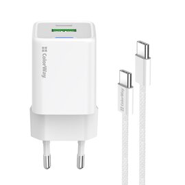 Зображення 4 Зарядний пристрій ColorWay GaN Mini 30W PD Port PPS USB (Type-C PD + USB QC4.0) White + кабель USB Type-C &mdash; CW-CHS053P