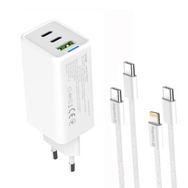 Зображення 4 Зарядний пристрій ColorWay GaN Mini 65W PD Port PPS USB (USB-2C1A) White + кабель Type-C&Lightning &mdash; CW-CHS058PDCL-WT