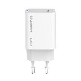 Зображення 4 Зарядний пристрій ColorWay GaN Mini 65W PD Port PPS USB-C White &mdash; CW-CHS049PD-WT