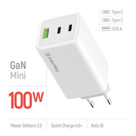 Зображення 6 Зарядний пристрій ColorWay GaN Mini 100W PD Port PPS USB (USB-2C1A) White &mdash; CW-CHS061PD-WT
