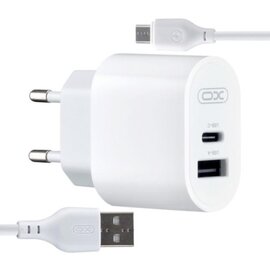 Зображення  Зарядний пристрій XO L97 (1Type-C/1USB/2.4A) + USB - MicroUSB White &mdash; XO-L97-MC)