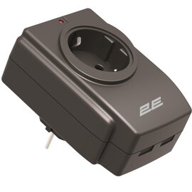 Изображение  2E 1xТип F, 16A, 2xUSB-A, Black (2E-AD120U) 1, 2 х USB розеток