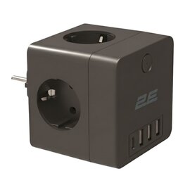 Изображение  2E 4xТип F, 16A, 3xUSB-A, 1x USB-C, Black (2E-AD431BK)