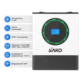 Изображение 2 Инвертор гибридный 11 кВт Sako Sunpolo-11K 11KW/48V+150A MPPT S2 + Lithium Valley LV-BAT-W5.12Ac