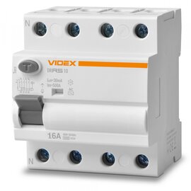Зображення  Реле диференціальне Videx Resist АС 4P 30мА 10кА 16А (VF-RS10-DR4AC16)