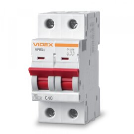 Зображення  Автоматичний вимикач Videx RS4 Resist 2P 40А С 4,5кА (VF-RS4-AV2C40) 2п-полюсний