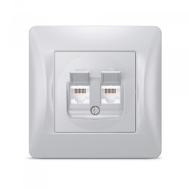 Зображення 2 Розетка Videx Binera CAT6+CAT6 Silver Silk (VF-BNSK2PC6-SS) з шторками