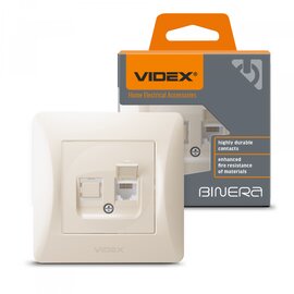 Зображення  Розетка Videx Binera CAT6 Cream (VF-BNSK1PC6-CR) без заземлення