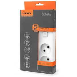 Изображение  Удлинитель Videx Oncord б/з 2р 3м Switch White (VF-PD23-W) 2 місця розеток