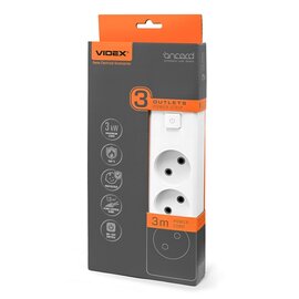 Изображение  Удлинитель Videx Oncord б/з 3р 3м Switch White (VF-PD33-W) 3 місця розеток