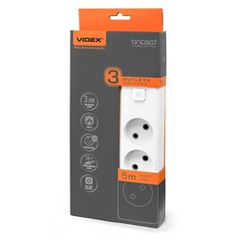 Изображение  Удлинитель Videx Oncord б/з 3р 5м Switch White (VF-PD35-W)