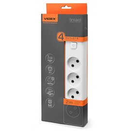Изображение  Удлинитель Videx Oncord б/з 4р 2м Switch White (VF-PD42-W) 4 місця розеток