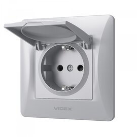 Зображення 3 Розетка Videx Binera Silver Silk (VF-BNSK1GС-SS) з кришкою