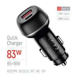 Зображення 6 Зарядний пристрій ColorWay 2USB (Type-C PD65W + USB QC3.0 18W) 83W Black (CW-CHA068PD-BK)