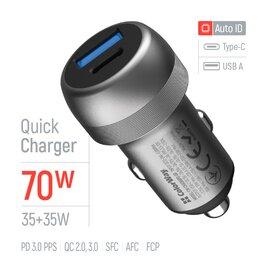 Зображення 6 Зарядний пристрій ColorWay 2USB (Type-C PD35W + USB QC3.0 35W) 70W Gray (CW-CHA066PD-GR)