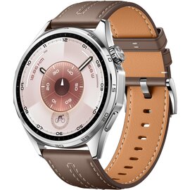 Зображення  Розумний годинник Huawei Watch GT 6 46mm Steel with Brown Composite Leather Strap (55020FTW) з