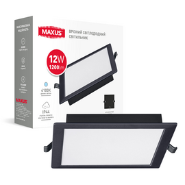 Изображение  Светодиодный LED светильник Maxus RDL 12W 4100K IP44 Square Black (1-RDL-1241-IPS-BL)
