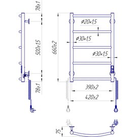 Изображение 2 Полотенцесушитель электрический Mario Класик НР-I 650x430x75мм (2.3.0113.10.WG)