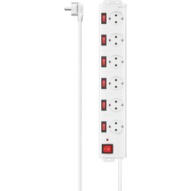 Изображение  Hama 6-Way Power Strip White, 6 розеток, 1.4м (00223159) 6 розеток