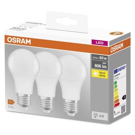 Зображення  Світлодіодна лампочка Osram Led E27 8.5Вт 2700К 806Лм A60 (4099854046797) з цоколем E27