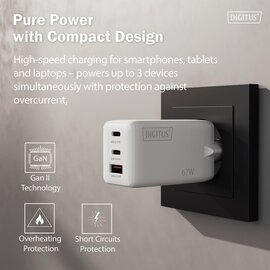 Зображення 5 Зарядний пристрій Digitus 2xUSB-C + 1xUSB 67W GaN (DA-10303)