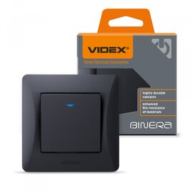 Зображення  Вимикач Videx Binera Black Graphite (VF-BNSW1L-BG) прихованого монтажа