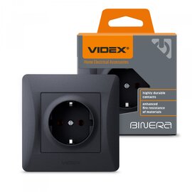 Зображення  Розетка Videx Binera Black Graphite (VF-BNSK1G-B) із заземленням