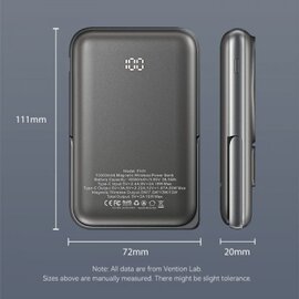 Зображення 3 Повербанк Vention 10000mAh 20W PD USB-C In/Out, QI-15W Black (FHNB0)