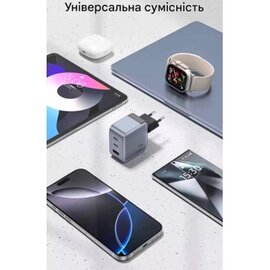 Зображення 2 Зарядний пристрій Vention 1xUSB-C PD70W + 1xUSB QC3.0 22.5W GaN + cable USB-C to USB-C 1.0m 5A gray (TZ-FCGH0-EU)