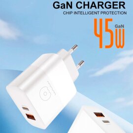 Зображення 4 Зарядний пристрій WUW C209 1xUSB-C PD45W + 1xUSB QC3.0 18W White (WUW-C209)