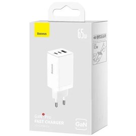 Зображення 5 Зарядний пристрій Baseus 2xUSB-C 65W + 1xUSB GaN + cable USB-C to USB-C 100W 1.0m white (CCGP120202)