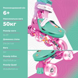 Зображення 4 для дітей Neon Combo Skates 34-37 Flowers (NC49F4)