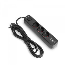 Изображение 2 Сетевой фильтр Videx Oncord с/з 3р 3м Switch Black (VF-PD33G2U1C-B) 3 розеток